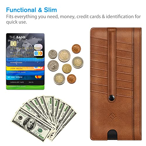 FINTIE Slim Credit Card Wallet Holder Change Pouch - color: Brown