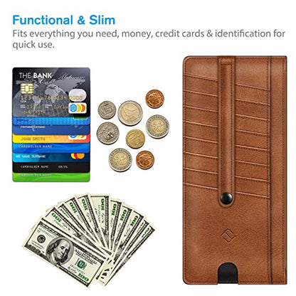 FINTIE Slim Credit Card Wallet Holder Change Pouch - color: Brown