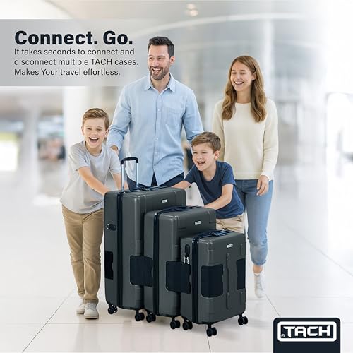 TACH Patented Connecting Hard Shell 3 Piece Luggage Set - 20, 24 & 28 inch Luggage | Carry-On, Medium & Large Rolling Suitcases - Slate Grey - color: Slate Grey, size: 3-Piece Set