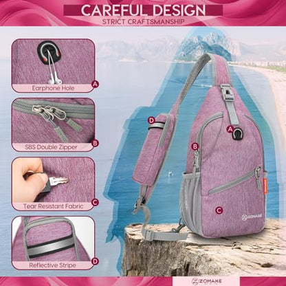 ZOMAKE Sling Bag,Small Crossbody Sling Backpack Shoulder Daypack for Travel - color: Purple, size: 7L