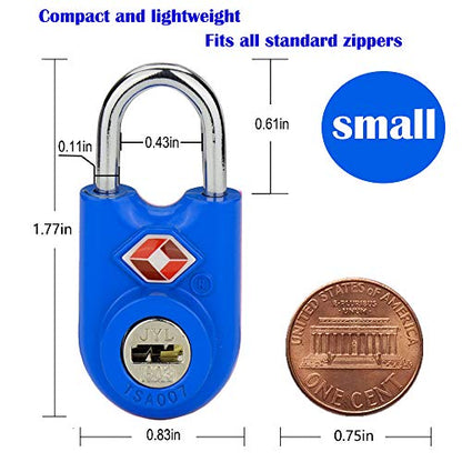 SURE LOCK Mini TSA Approved Keyed Luggage Lock – One Key Opens All, Fits Tight Zipper Gaps & Small Pull Holes, Compact Travel Lock for Suitcases, Backpacks & Handbags - color: BLUE 2 PACK