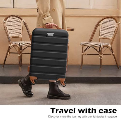 Coolife Luggage Set, Lightweight Durable Hardshell, 3 piece, Apricot Black | suitcase set with 360° Spinner Wheels, TSA-approved Lock, Checked Family Travel, 20/24/28 Inch - color: Apricot Black