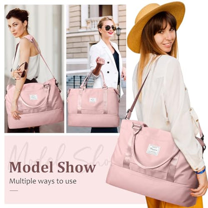 Weekender Bags for Women, Personal Item Travel Bag with Shoes Compartment - color: Pink, size: Large