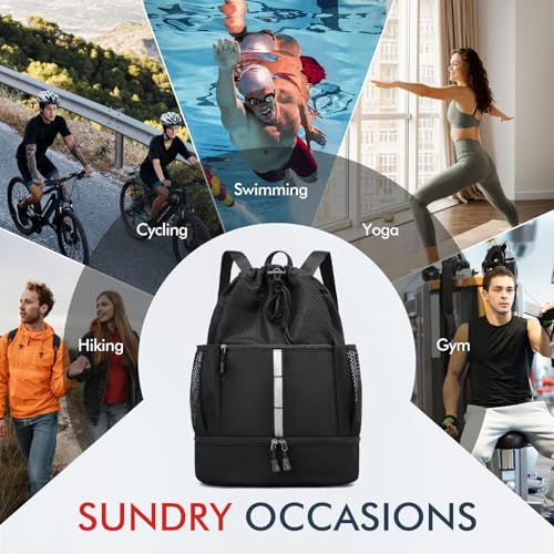 PinCute Drawstring Backpack for Men Women, Mesh Gym Bag for Beach - color: Black