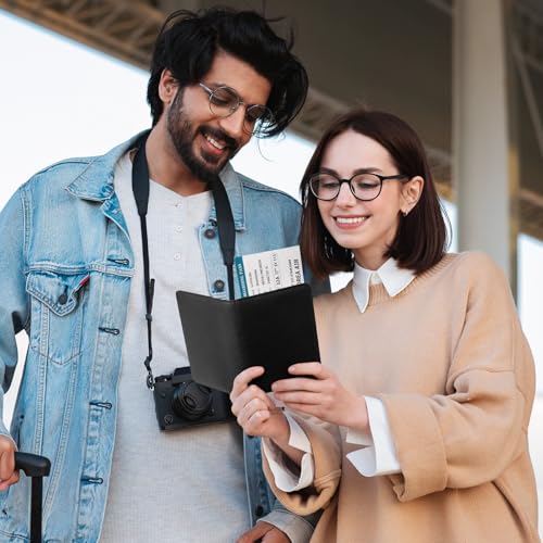 VULKIT Passport Holder Magnetic Closure RFID Blocking Travel Wallet Passport Book Cover Boarding Pass Holder Travel Essentials - color: Grain Black