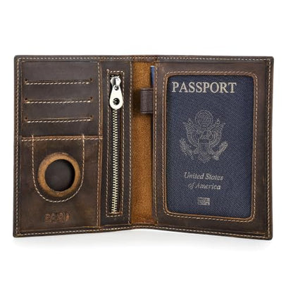 CONTACTS Rfid Passport Holder for Men Leather Passport Wallet by Handmade - color: Coffee, style: Plain- Classic