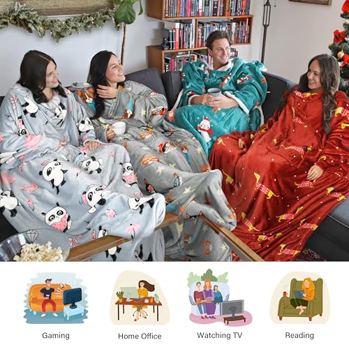 Catalonia Wearable Blanket with Sleeves for Women & Men, Fleece Wrap Throw - color: 80's Cat Dog Gray