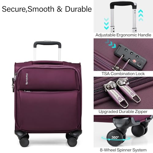 Hanke Underseat Carry On Luggage with Wheels, Small Suitcase, Rolling Bag - color: Purple, size: 16 Inch Underseat