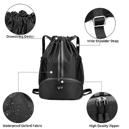 Valleycomfy Sports Drawstring Backpack - Water Resistant String Bag Black - color: A-black