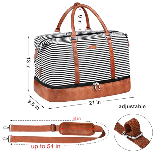 IBFUN Weekender Bags for Women, 21" Travel Duffle Bag with Shoe Compartment - color: C1-Black Strip