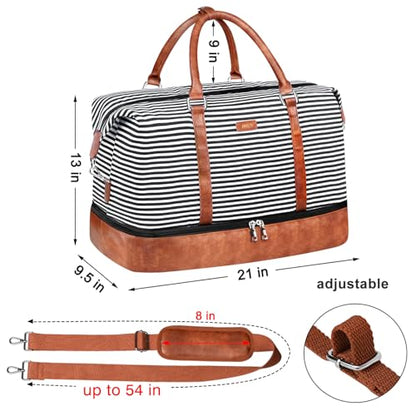 IBFUN Weekender Bags for Women, 21" Travel Duffle Bag with Shoe Compartment - color: C1-Black Strip