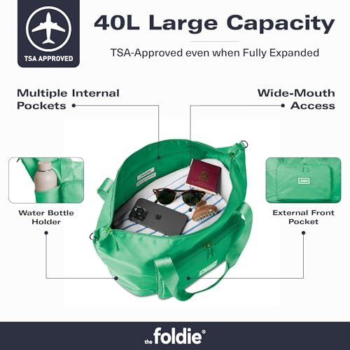 The Foldie Foldable Travel Bag for Women - 40L Weekender Bag with Multiple Pockets - Carry On Expendable Travel Bag - color: Grass Green