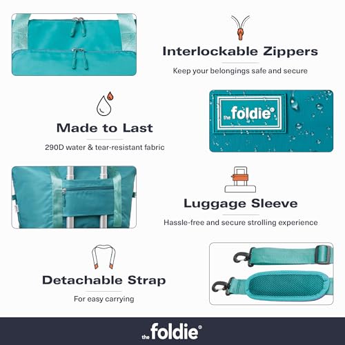 The Foldie Foldable Travel Bag for Women - 40L Weekender Bag with Multiple Pockets - Carry On Expendable Travel Bag - color: Teal