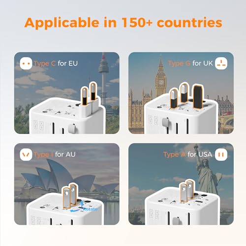 TESSAN Universal Travel Adapter, International Power Adapter - color: Grey-20W