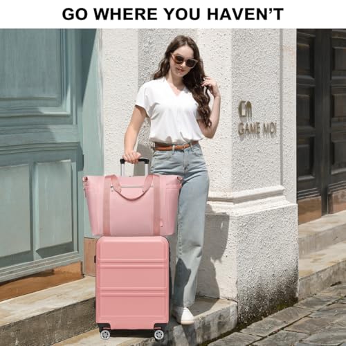Kono Carry On Luggage Airline Approved with Spinner Wheels TSA Lock - color: Nude/Rose Pink, size: 20-inch/Db