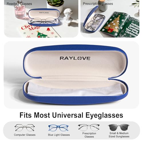 RayLove Unisex Hard Shell Eyeglasses Cases, Protective Case For Glasses - color: 2, Blue Blue-litchi Texture