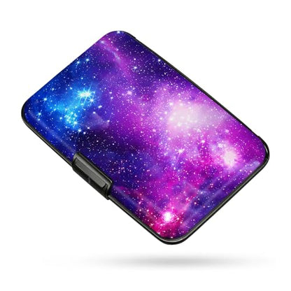 Credit Card Holder RFID Aluminum card case Wallet purple starry mini Wallet - color: Cosmic Galaxy