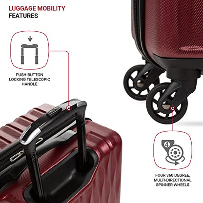 SwissGear 8018 Expandable Luggage, Hard Shell Medium Luggage with Spinner Wheels - color: Wine, size: Checked-Medium 24-Inch