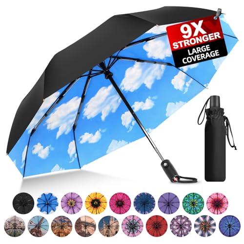 Strongest Windproof Travel Umbrella - Pro-Series, Heavy Duty Durable, Automatic Folding, Compact Lightweight Portable, Premium Grip, Fits Car & Backpack - color: Blue