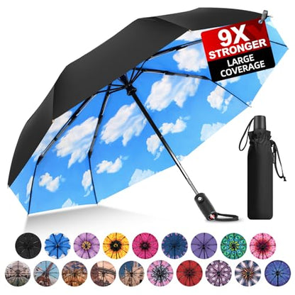 Strongest Windproof Travel Umbrella - Pro-Series, Heavy Duty Durable, Automatic Folding, Compact Lightweight Portable, Premium Grip, Fits Car & Backpack - color: Blue