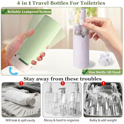 4 in 1 Travel Dispenser, Refillable Leak Proof Travel Bottle Set (White) - color: White
