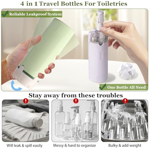 4 in 1 Travel Dispenser, Refillable Leak Proof Travel Bottle (White+Green) - color: White+green