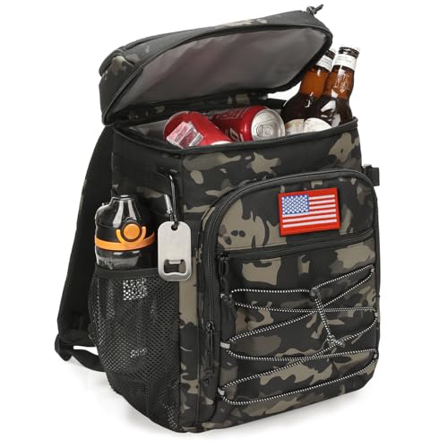25L Insulated Cooler Backpack Water-Resistant Molle Cooler Bag for Camping - color: Black Camo