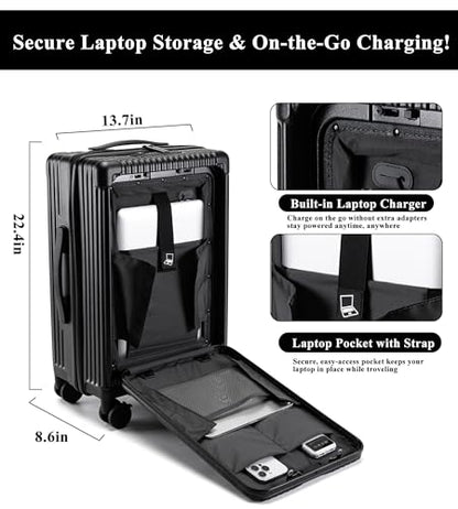 feilario Hardside Carry On Luggage, Zipper Closure, TSA Lock, USB Port - color: A-Jet Black (with zipper closure)
