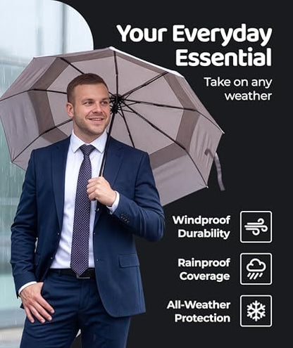 Windproof Travel Umbrella - Compact & Withstands Winds up to 100MPH, Strongest Premium Auto Folding Umbrella for Rain and Sun - Durable, Light & Portable for Women & Men, Fits Backpack & Cars - color: 19. Gray