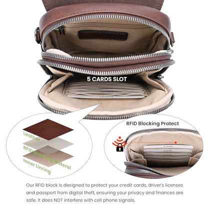 HESHE Small Leather Crossbody Bag for Women RFID Phone Purse with Card Slot - color: Retro Coffee