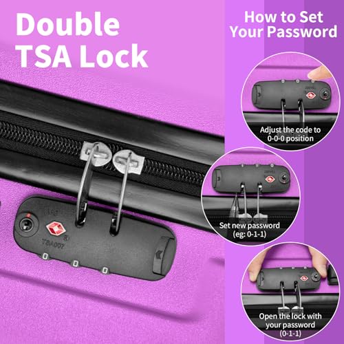 Karl home Luggage Set 3 Piece Hardshell Suitcases with TSA Lock, Purple - color: Purple, size: 3 Piece Set (20/24/28 Inch)