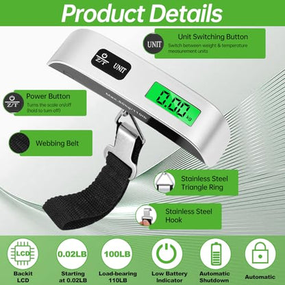 Jeffbaubl 3 Pack Digital Luggage Scale, Luggage Weight Scale, 110LB