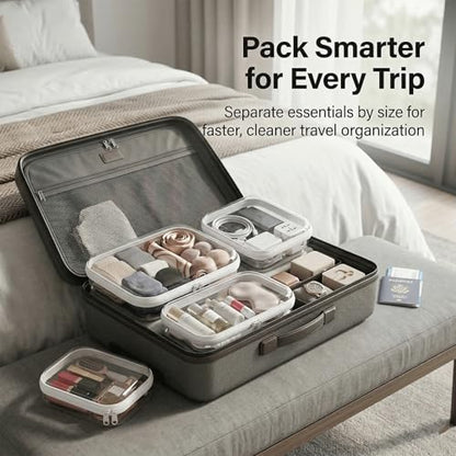 6 Pack Clear Hard Shell Zipper Case, See-Through Hard Plastic Organizer Pouches Zipper for Travel - Toiletries, Electronics, Pencils, Makeup, Secure Storage Design, 3 Sizes (2 Small/2 Medium/2 Large)