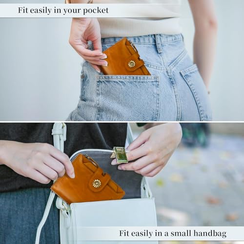 Leather Wallet Women,RFID Blocking Womens Wallet Bifold Compact Card Holder Small Wallet for Women with Removable ID Window LightBrown - color: b1-lightbrown
