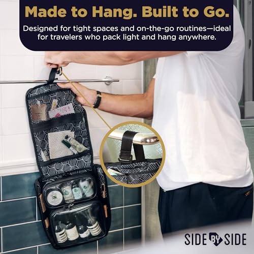 SIDE BY SIDE Hanging Toiletry Bag for Men, Travel Dopp Kit & Shaving Kit