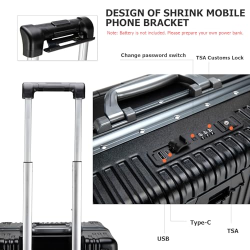 feilario PC Hardside Carry On Luggage, Aluminum Frame, TSA Lock, Cup Holder - color: A2-Jet Black (zipperless closure), size: 20.8"