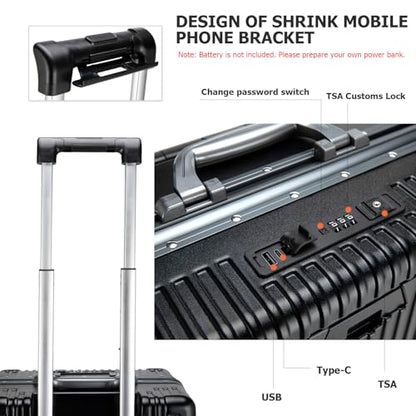 feilario PC Hardside Carry On Luggage, Aluminum Frame, TSA Lock, Cup Holder - color: A2-Jet Black (zipperless closure), size: 20.8"