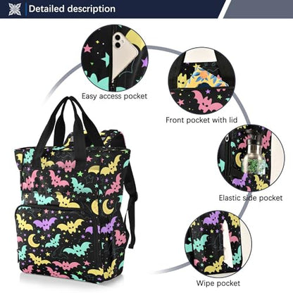 MNSRUU Diaper Bag Bats and Moon Large Capacity Changing Backpack Multifunction Travel Tote Nappy Bag Baby Diaper Backpack for Mom Dad - color: Bats A10797