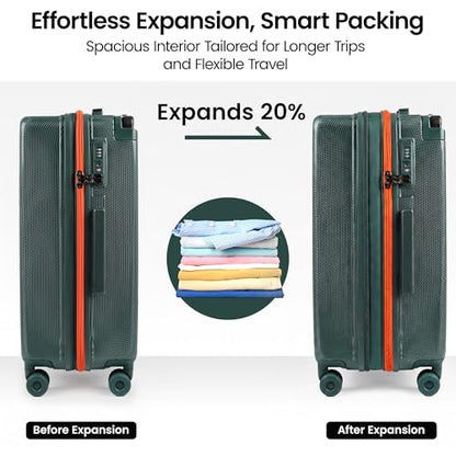 30" Luggage w/TSA LOCK,PC Hardshell Wide Handle Suitcase - color: Green, size: Checked-Large 30-Inch