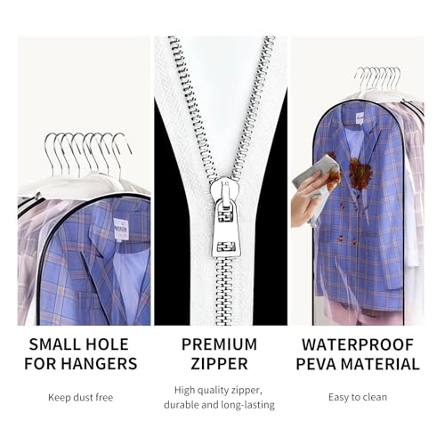 3 Pack 10" Clear Garment Bags for Hanging Clothes, 40" Gusseted Plastic Hanging Covers and Clothing Protectors with Side Zipper, Long Dress Suit Jacket Closet Cover Dust Proof for Wardrobe Storage