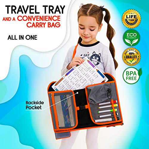 ECOFANTASY Kids Car Seat Travel Tray, Car Table & Lap Desk – Orange - color: ORANGE
