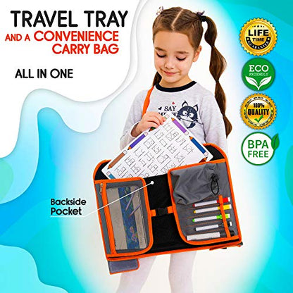 ECOFANTASY Kids Car Seat Travel Tray, Car Table & Lap Desk – Orange - color: ORANGE