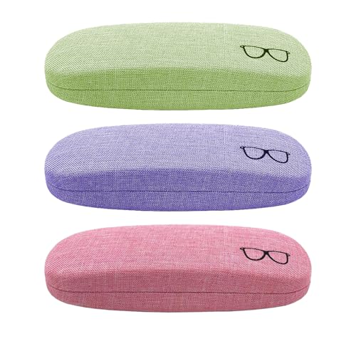 ABAJI Eyeglasses Case Kids Students Reading Glasses Organizer Hard Shell Lint Lining Snap Close Men Women Boys Girls - color: Green Purple Pink