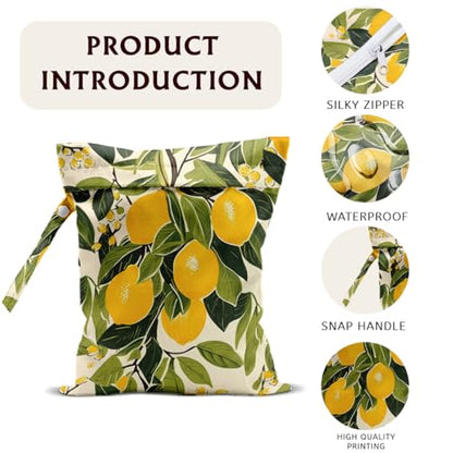 Lemon Wet Bags, Summer Lemon Bag Waterproof Travel Laundry Bags - color: Lemon Print