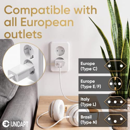 Unidapt US to Europe Travel Plug Adapter, Type C Pin Converter, 2-Pack