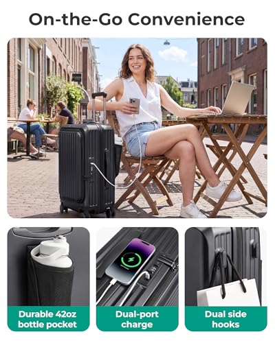 BAGSMART 20" Expandable Top-Opening Carry-On, Double Spinner, TSA, Black - color: Black
