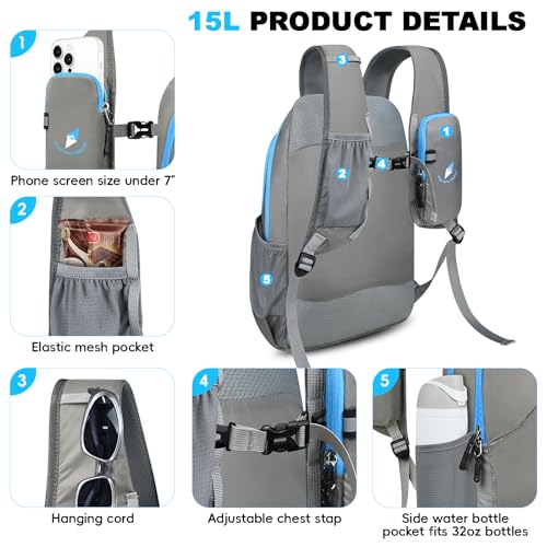 Seektop 15L Foldable Lightweight Hiking Backpack for Men and Women - color: Gray