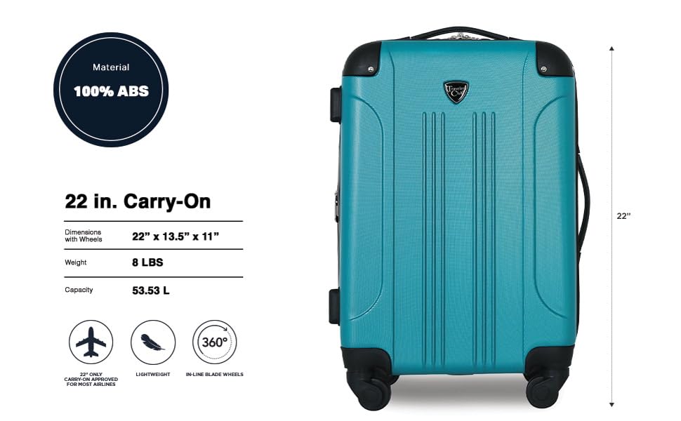 Travelers Club Chicago Hardside Expandable Spinner Luggage, Teal, 22" Carry-On - color: Teal, size: 1-Piece (22" Carry-On)