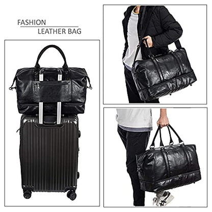 Weekender Overnight Bag Carry On Bag Travel Bag with Shoe Pouch - color: Black