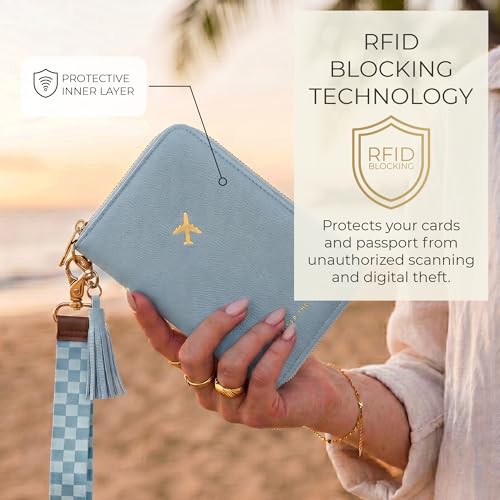 Beautiful Passport Holder And Travel Wallet with Wristlet Strap - color: Blue